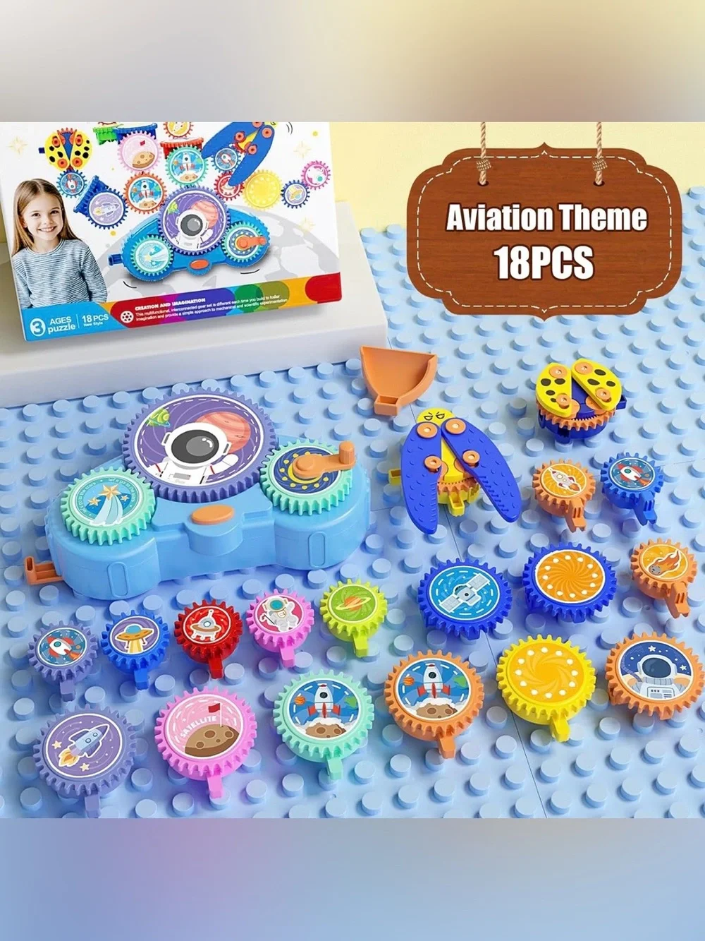 STEM Gears Toys for Kids Ages 3+, Creative Learning Building Blocks, 18Pcs Educa